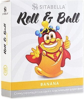 Стимулирующий презерватив-насадка Roll Ball Banana  Цена 344 руб. Roll & Ball – прозрачная желтая стимулирующая насадка в виде презерватива с накопителем цилиндрической формы и пятью эластичными синими шариками. Насадка покрыта силиконовой смазкой с ароматом банана, которая обеспечивает легкое и комфортное скольжение. Страна: Россия. Материал: латекс.