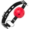 Красный кляп-шар на черных ремешках