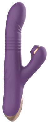 Фиолетовый вибратор-кролик с возвратно-поступательной стимуляцией  Цена 3 016 руб. Длина: 22 см. Диаметр: 3.8 см. Элегантный и мощный вибратор сочетает в себе уникальную функциональность и эргономичный дизайн. Вагинальная часть обеспечивает 10 фрикционных режимов и 10 режимов вибрации. Клиторальный кролик также оснащен 10 режимами вакуумной стимуляции. Вагинальную и клиторальную части можно использовать отдельно или одновременно. Перезаряжается от USB. Время зарядки: 90 минут. Время работы: до 60 минут. Вибратор изготовлен из силикона, водонепроницаем и прост в использовании. Верхняя кнопка: включает/выключает вагинальную часть и переключает режимы. Нижняя кнопка: включает/выключает клиторальную часть. Страна: Китай. Материал: анодированный пластик, силикон. Батарейки: встроенный аккумулятор.