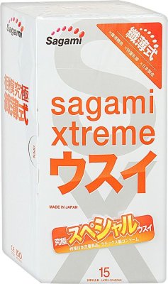 Ультратонкие презервативы Sagami Xtreme Superthin - 15 шт.  Цена 2 885 руб. Длина: 19 см. Невидимая защита, презервативы-призраки… Называйте их как угодно, но факт остаётся фактом – латексные кондомы Sagami Xtreme SUPERTHIN дарят максимально реалистичные ощущения. Всё это благодаря тому, что их стенки почти вдвое тоньше стандартных аналогов – 0,04 мм. Sagami Xtreme SUPERTHIN – защита от ЗППП и беременности, которая не отвлекает от удовольствия! В упаковке - 15 шт. Толщина стенки - 0,04 мм. Номинальная ширина - 52 мм. Страна: Япония. Материал: латекс. Объем: 15 шт.