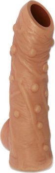 Телесная насадка с пупырышками и открытой головкой Nude Sleeve S - 10 см.
