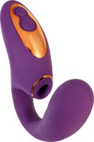 Фиолетовый вибромассажер с клиторальной стимуляцией Megam