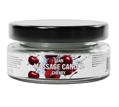 Массажная свеча «Спелая вишня» - 50 мл.  Цена 2 756 руб. Массажная свеча с ароматом спелой вишни SGAN в стеклянной банке — это натуральное средство для расслабления, ухода за кожей и создания романтической атмосферы. Свеча изготовлена из 100% кокосового воска с добавлением ароматического масла спелая вишня и хлопкового фитиля, что обеспечивает безопасное и чистое горение. При нагревании свеча превращается в тёплое массажное масло, которое глубоко увлажняет, питает и смягчает кожу, делая её шелковистой и ухоженной. Приятный аромат вишни наполняет комнату уютом и гармонией. 100% кокосовый воск, ароматическое масло, хлопковый фитиль. Страна: Россия. Объем: 50 мл.