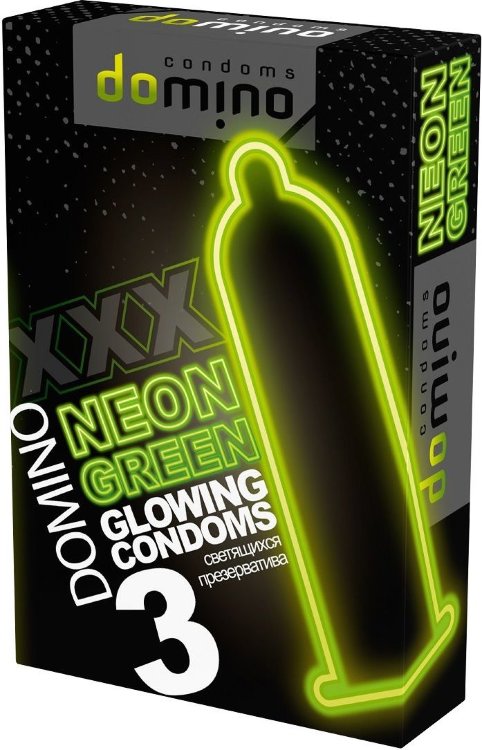 Презервативы DOMINO Neon Green со светящимся в темноте кончиком - 3 шт.