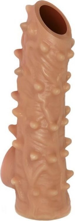Телесная насадка с шипами и открытой головкой Nude Sleeve L - 14 см.
