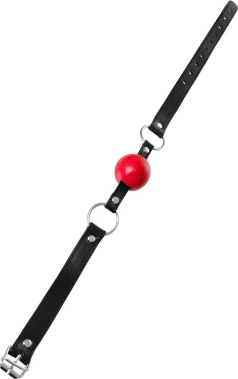Красный кляп-шар на черных ремешках Anonymo