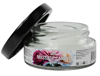 Массажная свеча «Цветущий пион» - 50 мл.  Цена 2 756 руб. Массажная свеча с ароматом цветущего пиона SGAN в стеклянной банке — это натуральное средство для расслабления, ухода за кожей и создания романтической атмосферы. Свеча изготовлена из 100% кокосового воска с добавлением ароматического масла янтарного мусса и хлопкового фитиля, что обеспечивает безопасное и чистое горение. При нагревании свеча превращается в тёплое массажное масло, которое глубоко увлажняет, питает и смягчает кожу, делая её шелковистой и ухоженной. Приятный аромат цветущего пиона наполняет комнату уютом и гармонией. 100% кокосовый воск, ароматическое масло, хлопковый фитиль. Страна: Россия. Объем: 50 мл.