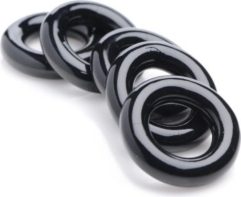 Комплект из 5 черных эрекционных колец для мошонки Ring Master Custom Ball Stretcher Kit
