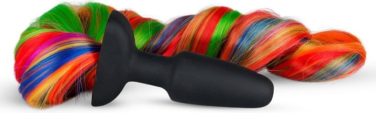 Черная анальная пробка с радужным хвостом Butt Plug With Tail