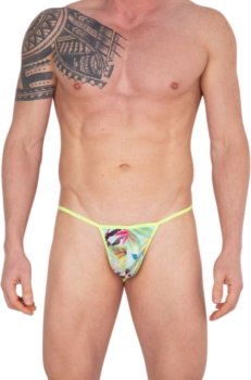 Желтые трусы-стринги с принтом