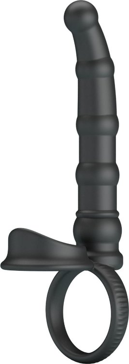 Черная насадка на член для двойного проникновения Tatum с вибрацией