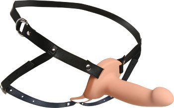 Телесный полый страпон на черных регулируемых ремешках 2’’ Erection Smooth Silicone Penis Sheath