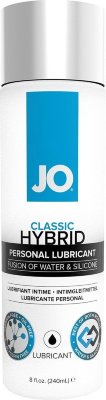 Лубрикант на водно-силиконовой основе JO CLASSIC HYBRID - 240 мл.  Цена 7 119 руб. JO Hybrid Lubricant - уникальная формула 50/50 для большего удовольствия и максимального комфорта. Разрабатывая гибридный лубрикант, компания SYSTEM JO учла все пожелания покупателей: длительное и шелковистое скольжение, безопасное использование с любыми сексуальными игрушками и лёгкое, быстрое удаление лубриканта водой. Рекомендуется во всем мире врачами и фармацевтами. Propylene Glycol, Water (Aqua), Phenoxyethanol, Dimethicone, Cellulose Gum, Cyclopentasiloxane, Sodium Polyacrylate Trideceth-6, PEG/PPG- 18/18 Dimethicone. Страна: США. Объем: 240 мл.