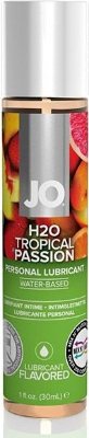 Лубрикант на водной основе с ароматом тропических фруктов JO Flavored Tropical Passion - 30 мл. Аромат тропических фруктов – это аромат любви стимулирует любовные процессы. В составе лубриканта только пищевые ароматизаторы и натуральные вкусовые добавки. Они не содержат сахара, не оставляют послевкусия, при попадании в желудок не вызывают раздражения. Абсолютно безопасны для применения, совместимы с алкоголем и пищевыми продуктами. Лубрикант на водной основе не уступает по гладкости, шелковистости и скольжению силиконовым лубрикантам. Легко смывается водой и совместим со всеми видами секс-игрушек. Страна: США. Объем: 30 мл.