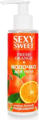Молочко для тела с феромонами и ароматом апельсина Sexy Sweet Fresh Orange - 150 гр.  Цена 632 руб. Увлажняющее молочко сделает вашу кожу мягкой, нежной и шелковистой. Бодрящий свежий аромат апельсина в сочетании с феромонами создаст романтическое настроение, сделает вас ещё более соблазнительной и желанной. В состав молочка входят активные увлажняющие компоненты. Гиалуроновая кислота нормализует гидробаланс кожи, повышает её гладкость, упругость и эластичность. Гель алоэ вера успокаивает и тонизирует кожу. Молочко быстро впитывается, не оставляет ощущения липкости. К вашей коже захочется прикасаться снова и снова! Aqua, Caprylic/Сapric Triglyceride, Mineral Oil, Hydroxyethylurea, Dimethicone Silicone Fluid, Polyacrylamide/C13-14 Isoparaffin/C9-11 Laureth-6, Aloe Barbadensis Leaf Juice, Sodium Hyaluronate, Diazolidinyl Urea, Methylparaben, Propylparaben, Propylene Glycol, Triethanolamine, D-Limonene, Parfum. Страна: Россия. Объем: 150 гр.