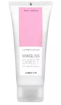 Смазка на водной основе Mixgliss Sweet с ароматом бабл-гам - 70 мл. Mixgliss Sweet — это интимная смазка на водной основе с искрящимся ароматом жевательной резинки имеет легкую водянистую структуру, которая подойдет для чувствительной кожи. • Дерматологически протестирован • Не липнет, легко смывается водой • Не содержит парабенов • Подходит для использования с секс-игрушками • Содержит алое вера, который увлажняет и успокаивает кожу Внимание: • При попадании в глаза промыть водой. • В случае аллергической реакции прекратите использование. • Хранить вдали от света и тепла. Страна: Франция. Объем: 70 мл.