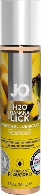Смазка с ароматом банана JO Flavored Banana Lick - 30 мл.  Цена 1 621 руб. Аромат банана – это аромат любви стимулирует любовные процессы. В составе лубриканта только пищевые ароматизаторы и натуральные вкусовые добавки. Они не содержат сахара, не оставляют послевкусия, при попадании в желудок не вызывают раздражения. Абсолютно безопасны для применения, совместимы с алкоголем и пищевыми продуктами. Лубрикант на водной основе не уступает по гладкости, шелковистости и скольжению силиконовым лубрикантам. Легко смывается водой и совместим со всеми видами секс-игрушек. Страна: США. Объем: 30 мл.