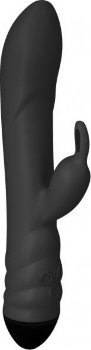 Черный вибратор с клиторальным стимулятором Twister - 23 см.