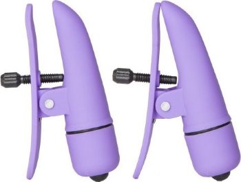 Фиолетовые зажимы-прищепки с вибрацией Nipplettes