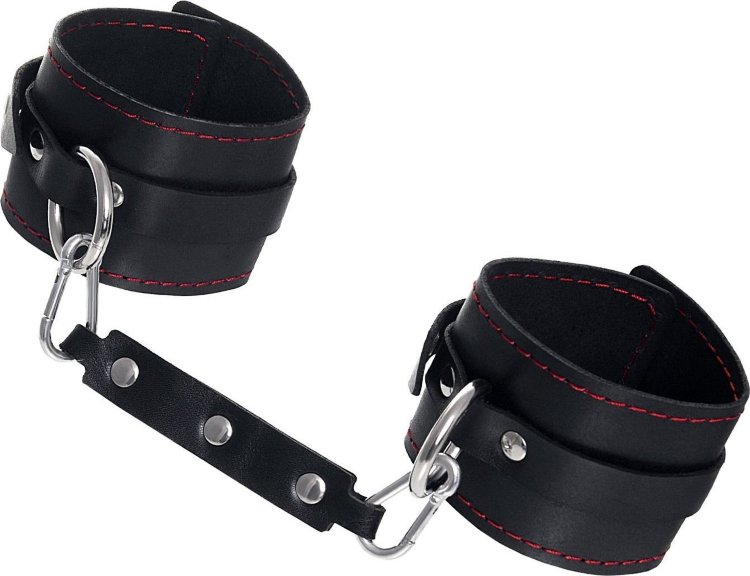 Черные кожаные однослойные оковы с контрастной строчкой