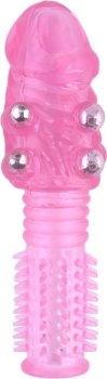 Стимулирующая розовая насадка с шишечками и шипами - 13,5 см.