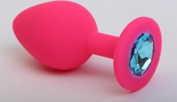 Розовая силиконовая пробка с голубым кристаллом - 7,1 см.