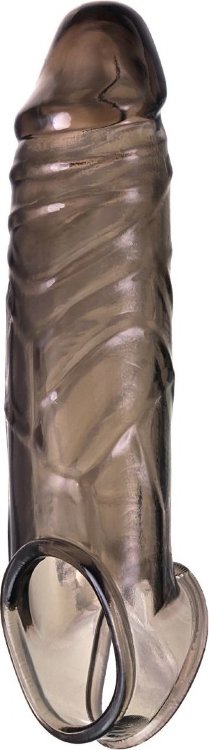 Дымчатая фаллическая насадка с подхватом и закрытой головкой - 16,2 см.