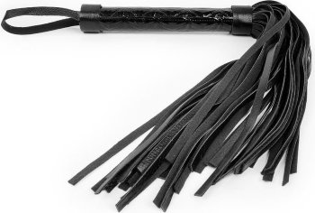 Черная многохвостовая плеть с круглой гладкой ручкой - 38 см.