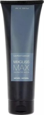 Смазка на водной основе Mixgliss Max - 250 мл.  Цена 3 120 руб. Mixgliss Max — это смазка на водной основе, которая обеспечит идеальное скольжение. Гель имеет густую кремовую текстуру и обладает расслабляющим эффектом. В составе этой интимной косметики нет отдушек, поэтому она подойдет, тем кто предпочитает смазку без запаха. • Дерматологически протестирован • Не липнет, легко смывается водой • Не содержит парабенов • Подходит для использования с секс-игрушками Внимание: • При попадании в глаза промыть водой. • В случае аллергической реакции прекратите использование. • Хранить вдали от света и тепла. Страна: Франция. Объем: 250 мл.