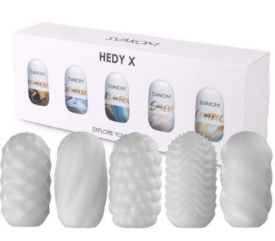 Набор из 5 мастурбаторов Hedy X5 Mixed Длина: 9 см. Диаметр: 5 см. Hedy X представляет собой коллекцию из 5 мастурбаторов, каждый из которых разработан с уникальным рельефом для максимального комфорта и удовольствия. Откройте упаковку, добавьте лубрикант и побалуйте себя. Совершенно новые текстуры, которые выведут вас на новый уровень. К каждому изделию прилагается специальный пакетик с лубрикантом. Страна: Китай. Материал: термопластичный эластомер (TPE).
