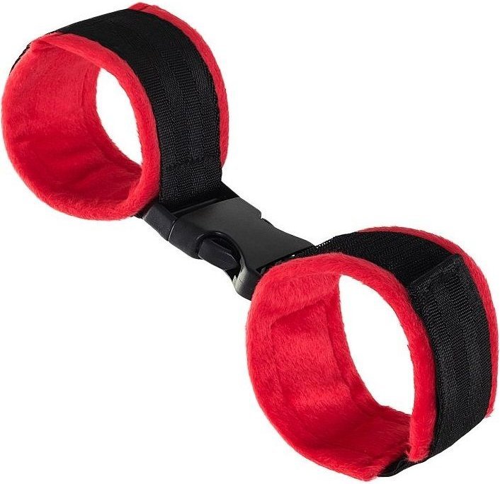 Красно-черные велюровые наручники Anonymo