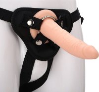 Телесный страпон на черных трусиках STRAP ON REAL DILDO - 20 см.