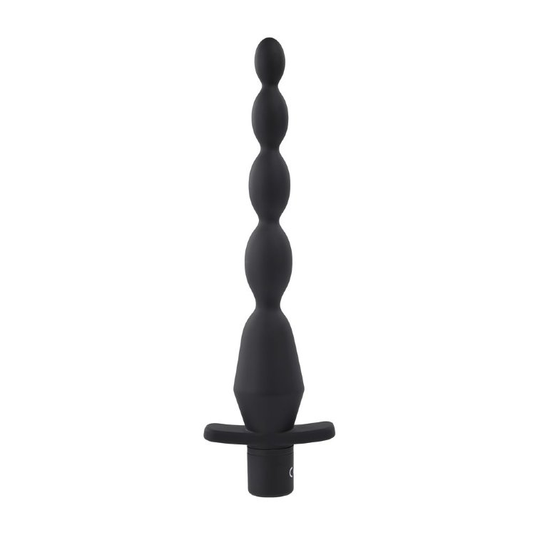 Черная анальная елочка с вибрацией Vibrating Butt Beads - 22 см.