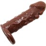 Коричневая насадка с подхватом мошонки и наростами - 14 см.