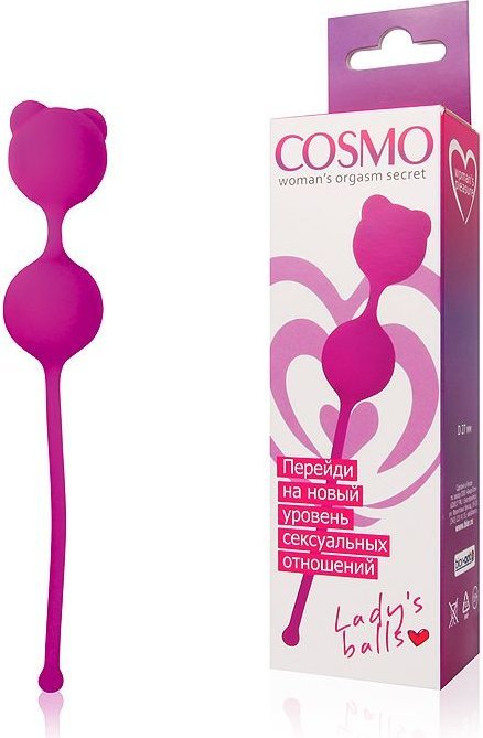 Ярко-розовые вагинальные шарики с ушками Cosmo
