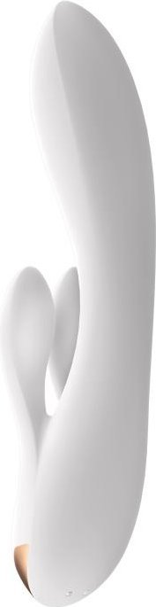 Белый вибратор-кролик Double Flex с двумя клиторальными отростками - 20,1 см.