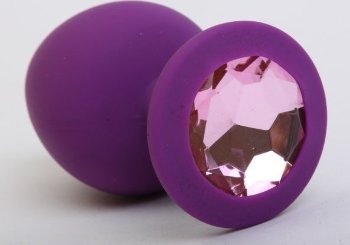 Фиолетовая силиконовая пробка с розовым стразом - 8,2 см.