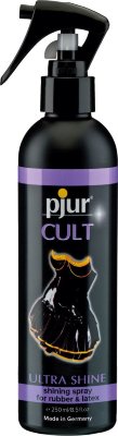 Спрей для ухода за одеждой из латекса pjur CULT Ultra Shine - 250 мл. Pjur Cult Ultra Shine - спрей для придания максимального блеска одежде из латекса, очень легок в использовании и не требует полировки, достаточно распылить на поверхность и подождать, блеск сохраняется надолго. Кроме придания блеска, спрей помогает латексу продлить срок службы и делает его мягким и гладким. Не липкий, устойчивый к грязи и пыли и не оставляет пятен. Флакон с распылителем. Распылить на поверхность латексной одежды на расстоянии 30 см, повторить при необходимости. Никакой дополнительной полировки не нужно. Страна: Германия. Объем: 250 мл.