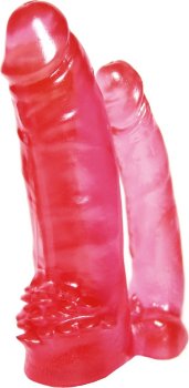 Розовая насадка к трусикам Harness с двумя фаллосами - 17 см.