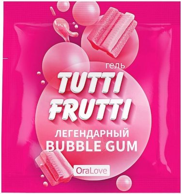 Пробник гель-смазки Tutti-frutti со вкусом бабл-гам - 4 гр. Tutti-Frutti Bubble Gum - эротическая феерия чувственности и страсти! Он внесёт яркость и разнообразие в сексуальную жизнь, подарит незабываемые ощущения и сильный оргазм. Сладкий вкус и умопомрачительный аромат геля добавят пикантности любовной игре! Tutti-Frutti Bubble Gum обладает нежной консистенцией, легко наносится, не залипает и приятно скользит по коже. Гель хорошо увлажняет, ароматизирует, не нарушает микрофлору интимных зон. Подходит для использования в качестве лубриканта. Tutti-Frutti Bubble Gum совместим с изделиями из латекса и синтетических материалов. Легко смывается водой. Безвреден при проглатывании. Страна: Россия. Объем: 4 гр.
