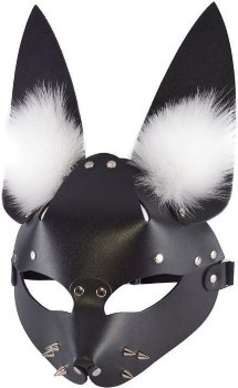 Черная маска Зайка с меховыми ушками