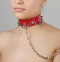 Красный ошейник из натуральной кожи