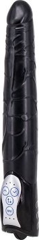 Чёрный вибромассажер Long John Realistic Thrusting Vibrator с функцией толкания - 20 см.
