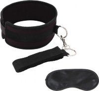 Черный ошейник с длинным поводком Collar and Leash Set