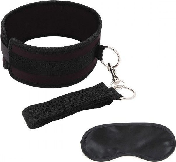 Черный ошейник с длинным поводком Collar and Leash Set