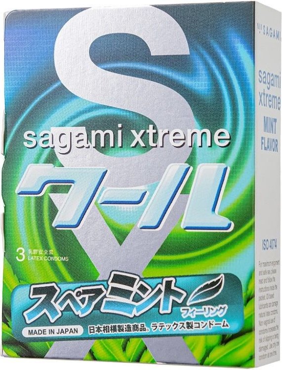 Презервативы Sagami Xtreme Mint с ароматом мяты - 3 шт.