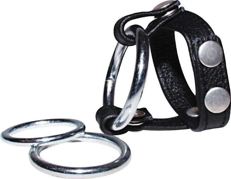 Подхват для мошонки с 3 съемными эрекционными кольцами Leder-Riemen