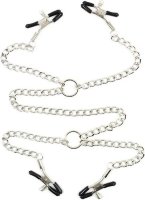 Серебристые зажимы для сосков и половых губ на тонкой цепочке