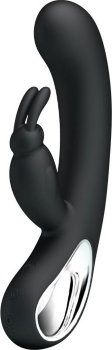 Чёрный вибратор Webb с 12 видами вибрации и клиторальным зайчиком - 21 см.