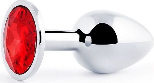 Серебристая анальная пробка с красным стразом - 7,2 см.